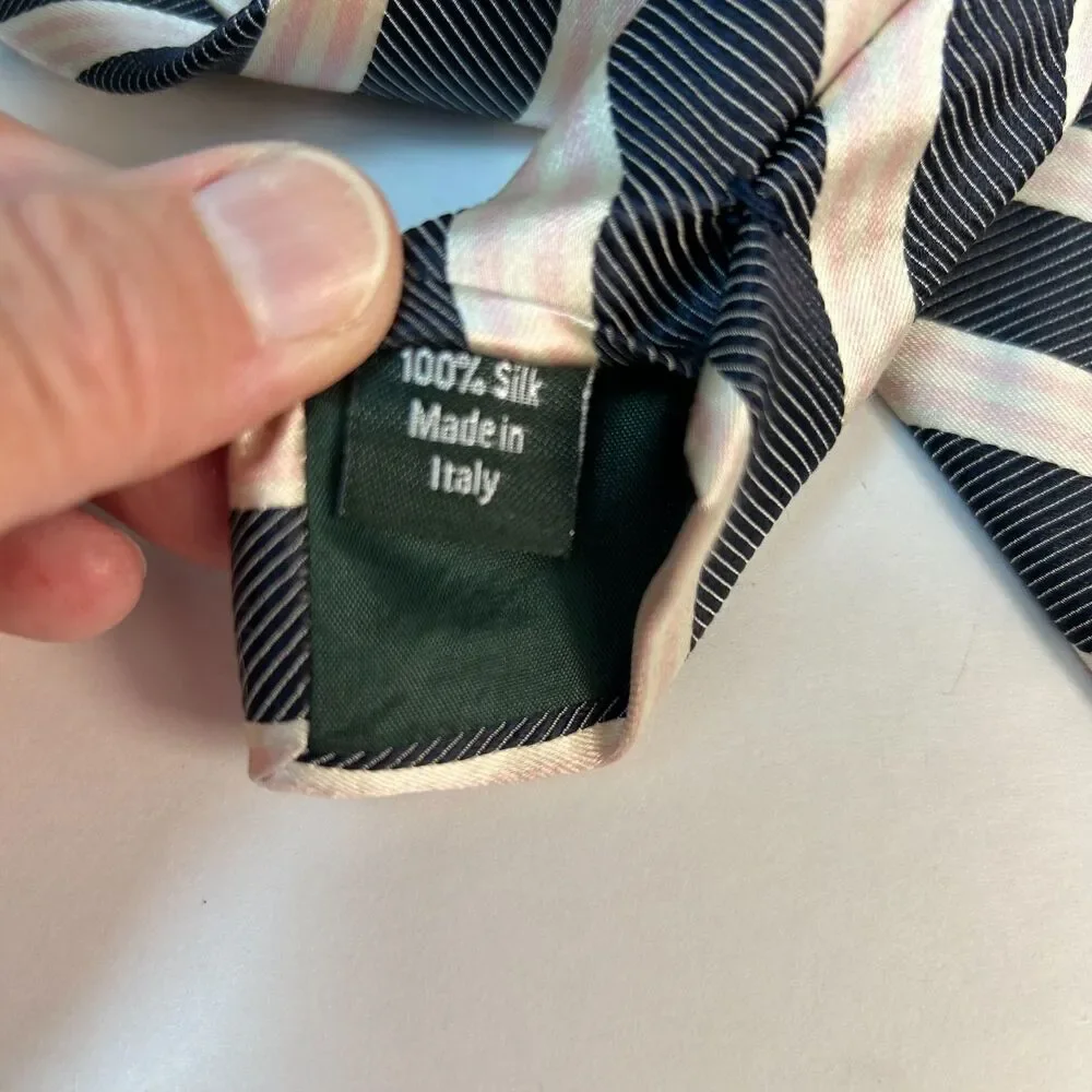 J. Crew Men's Navy Ivory Pink 100% Silk Diagonal Striped Classic Tie